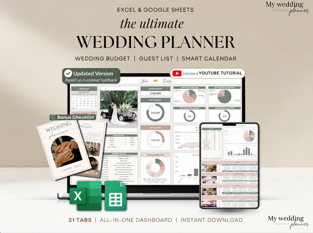 💍 The Ultimate Wedding Planner Spreadsheet | Your All-in-One Digital Wedding Planning Organizer ✨