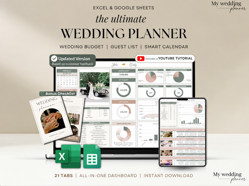 💍 The Ultimate Wedding Planner Spreadsheet | Your All-in-One Digital Wedding Planning Organizer ✨