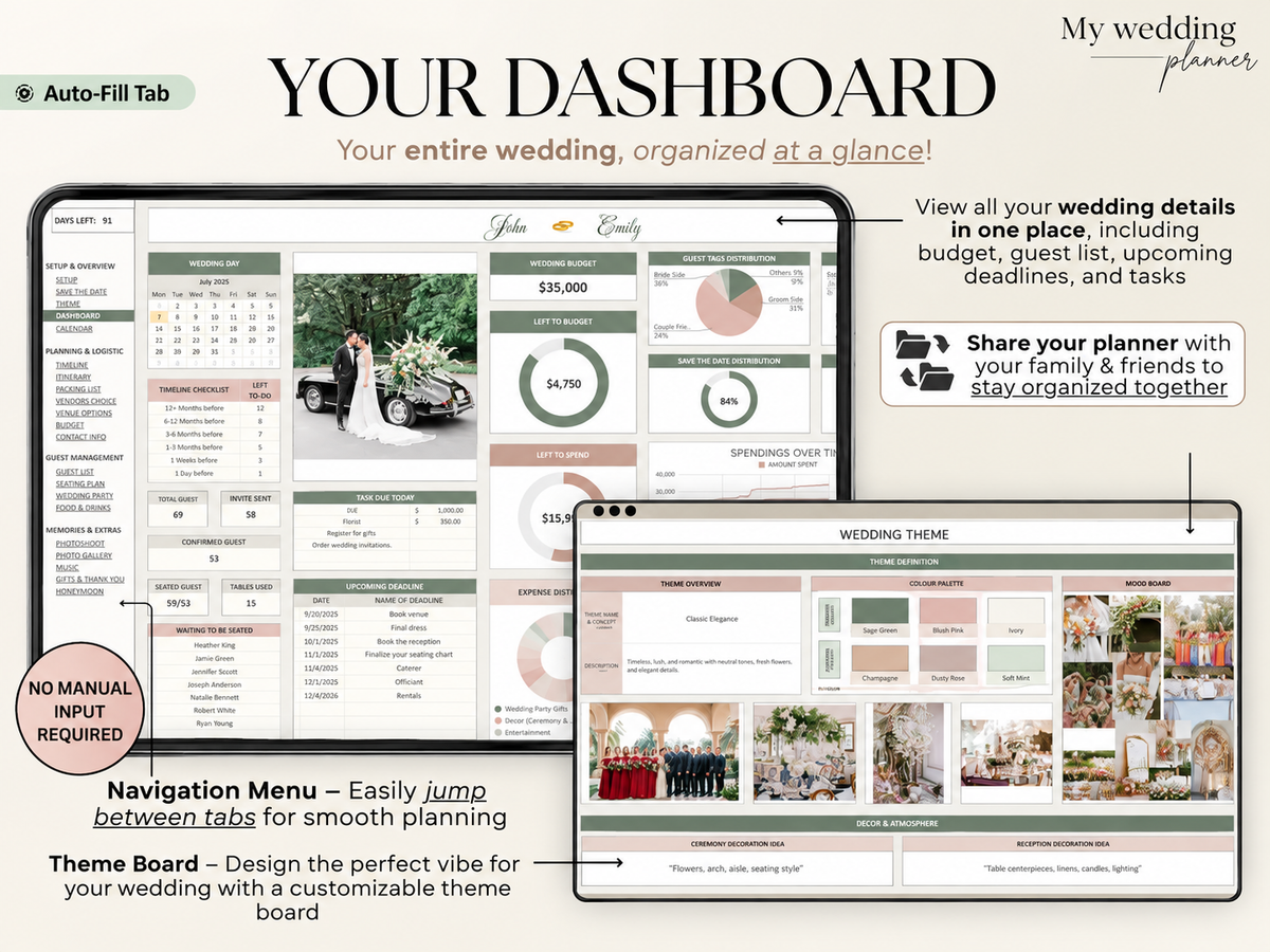 💍 The Ultimate Wedding Planner Spreadsheet | Your All-in-One Digital Wedding Planning Organizer ✨