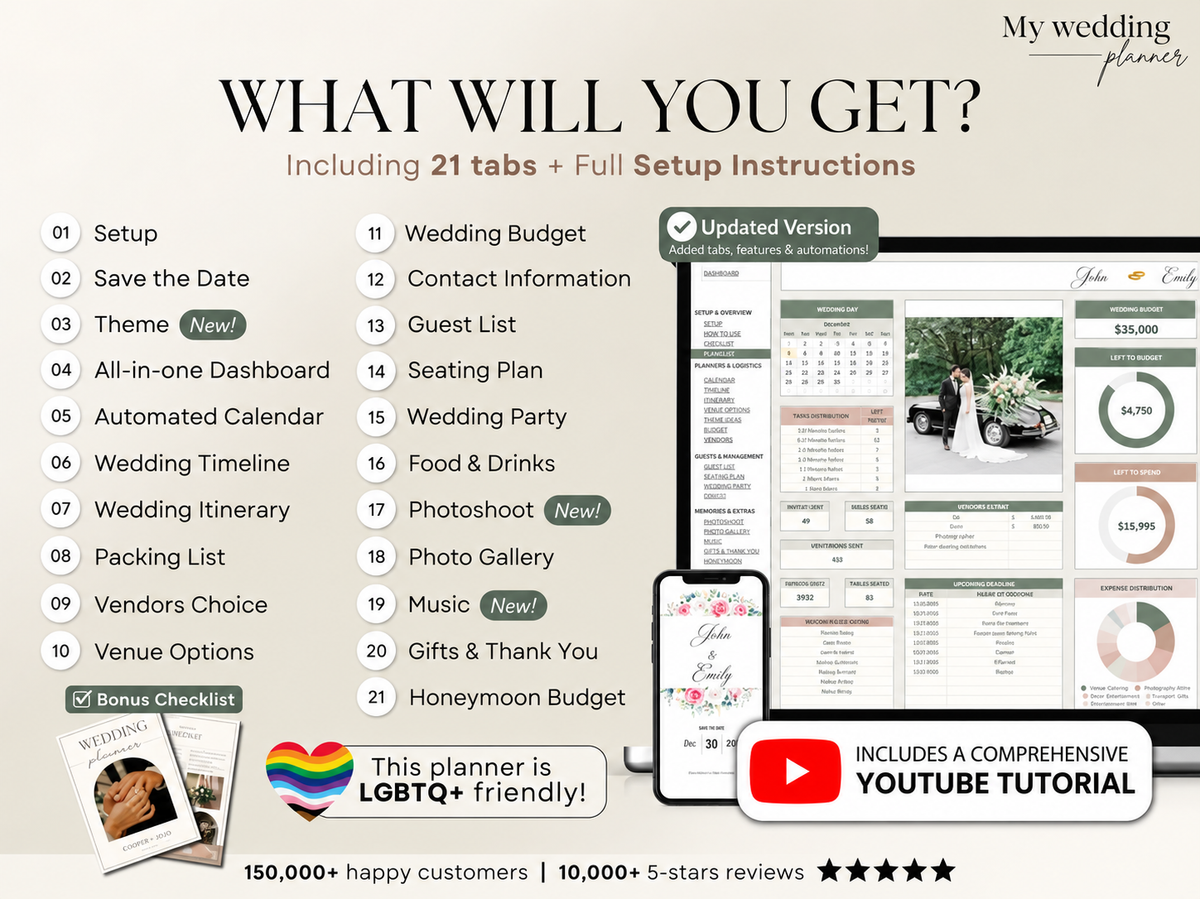 💍 The Ultimate Wedding Planner Spreadsheet | Your All-in-One Digital Wedding Planning Organizer ✨